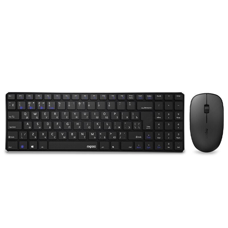 Rapoo 9300M Multi-mode Stille Bluetooth Draadloze Toetsenbord Muis Combo Slanke Toetsenbord Optische Muis Set Engels/Russisch toetsenbord: Russian Layout Black