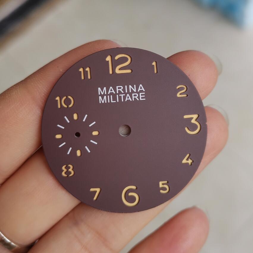 Horloge Accessoires Horloge Onderdelen 36Mm Koffie Wijzerplaat Geel Nummer Sandwich Dubbele Wijzerplaat Tweede Hand Is Op 9 O'