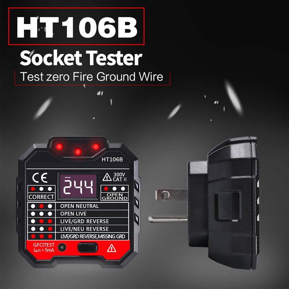 HT106 Socket Outlet Tester Circuit Polarity Voltage Wall Plug Breaker Finder UK EU US Plug Ground Zero Line Plug Polarity Phase