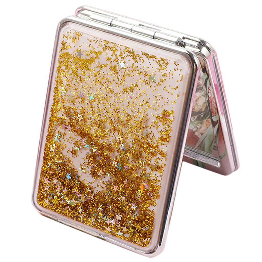 Folding Compact Travel Pocket Beauty Makeup Mirrors, Double Sides Purse Mirrors: Gold-square
