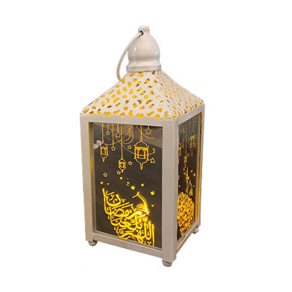 Ramadan lantaarn met led ramadan en eid decoratie voor thuis ijzeren glazen hangende lantaarn voor feest eid mubarak verlichting: B / Ik