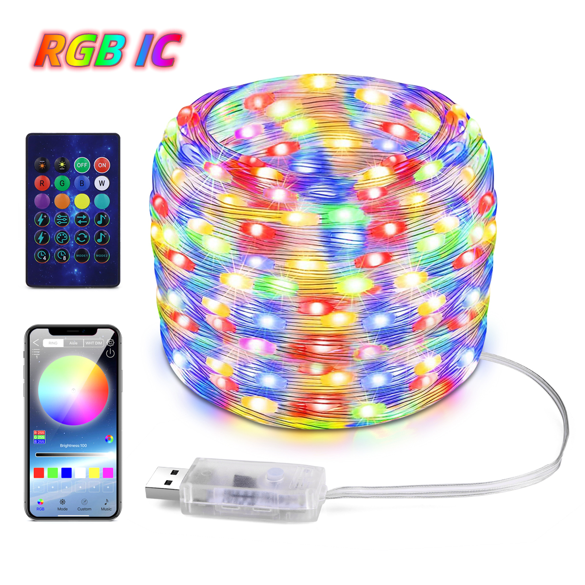 Bluetooth USB Musik WS2812B LED Lichterketten 5V RGBIC Traumfarbe 5/10/20m Feengirlande für Hochzeit Geburtstag Party Dekor