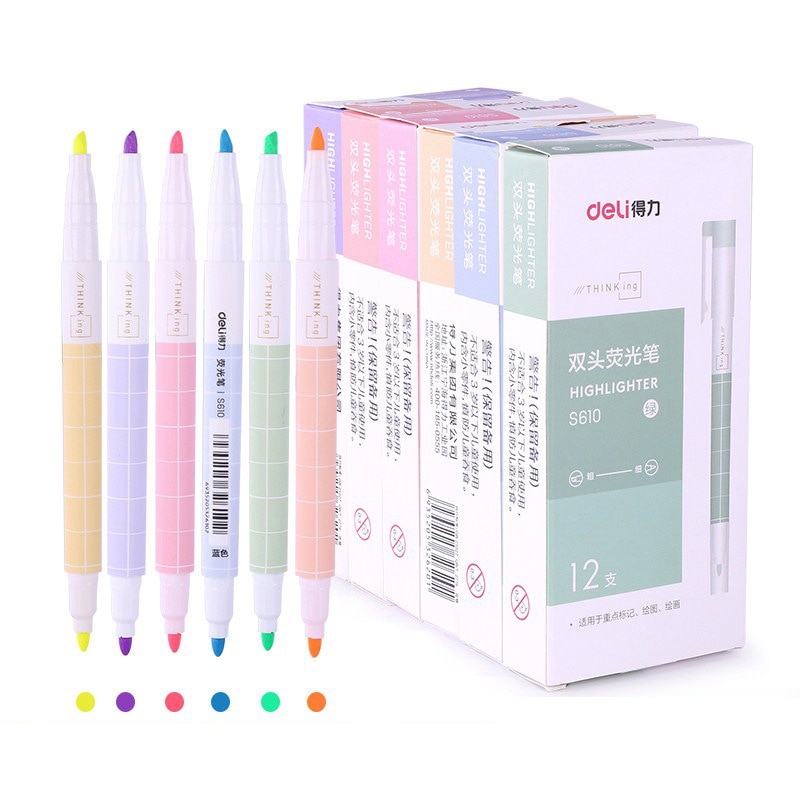 12 kleuren Dubbele Hoofd Pastel Markeerstift Set Leuke Highlighter Kleur Marker Pen Korea Briefpapier Pen Schoolbenodigdheden