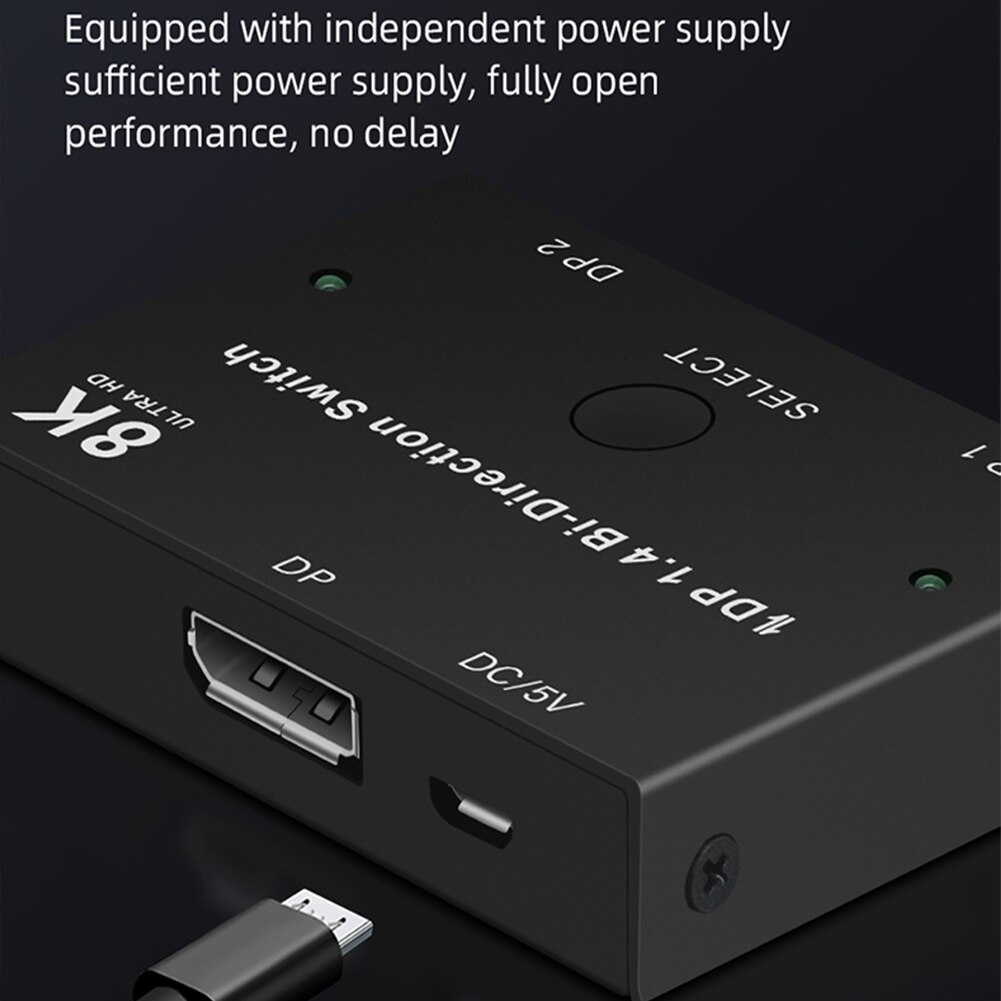 Plug And Play Displayport 8K60Hz 2 Ports HDCP Displays 3D Multiple Source Manual Splitter Converter DP 1.4 Bi-Direction Switch