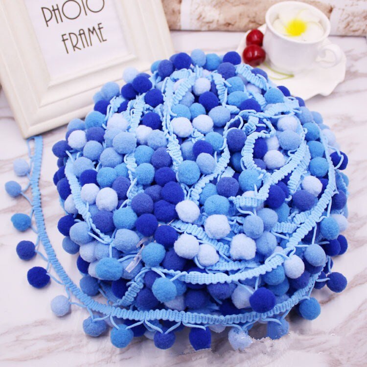 5 yards/rulle pompom spetsband sömnadstillbehör pom pom tofs pompoms trim bollfransar broderi gör-det-själv klädseltyg: Himmelsblå linje 2