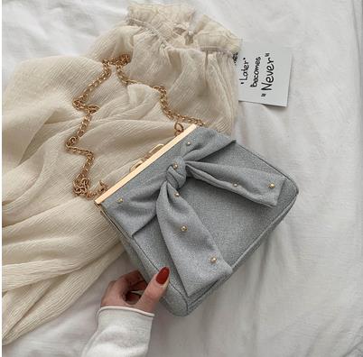 blendend Großen Bogen Süße Mädchen Frauen Geldbörsen und Handtaschen Crossbody-tasche Schulter Kette Tasche Weibliche Handtasche Totes für Weibliche beutel: Silber
