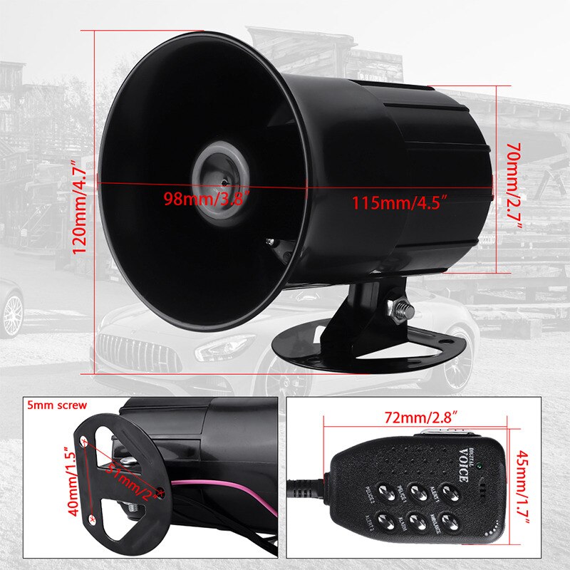 12V 6 Geluiden 130DB Luchthoorn Sirene Speaker Black Alarm Hoorn Voor Auto Motorfiets Atv Met Mic