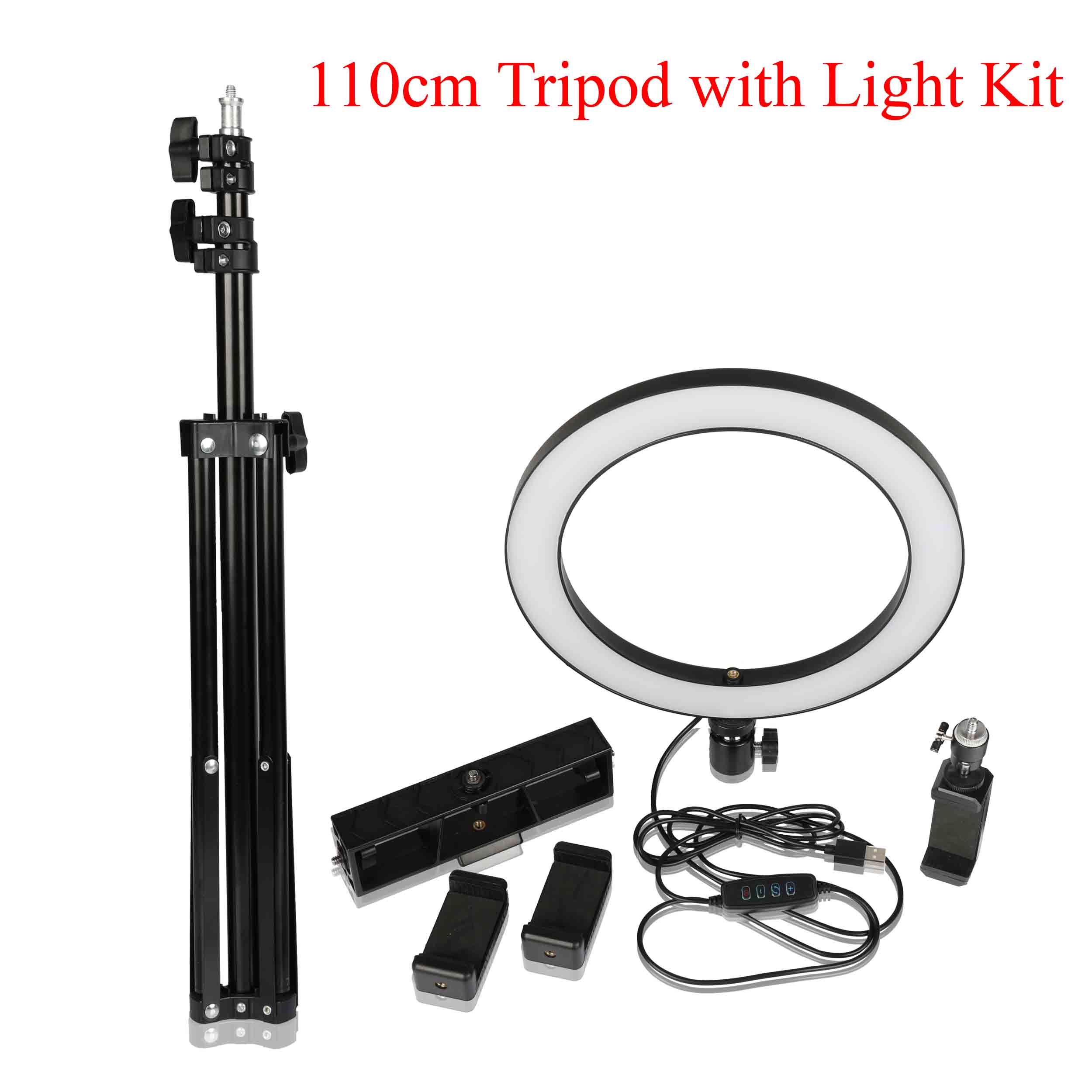 10 pouces 26cm USB LED lumière Selfie anneau lampe avec trépied support de téléphone pour iPhone 11 Pro Max maquillage photographie vidéo: 110CM and Light Kit