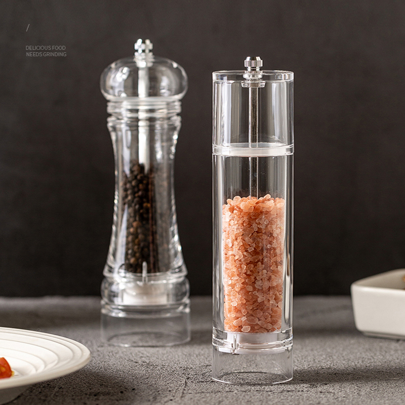 Acrylic Combo Pepper Mill and Salt Shaker with Adjustable Mill Grinder Set Handheld Coarseness Seasoning Mechanism BBQ Tools Set