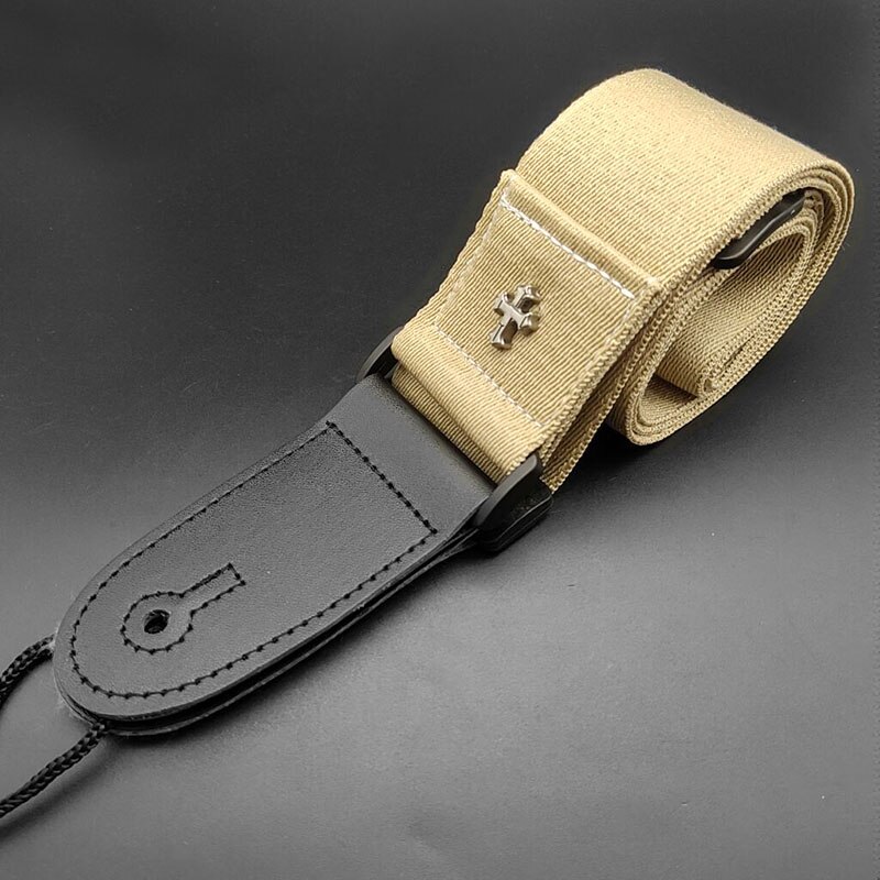 Vintage elektrische gitaarband akoestische folk gitaarband cross personality gitaarband leer met plectrum zakje: Khaki