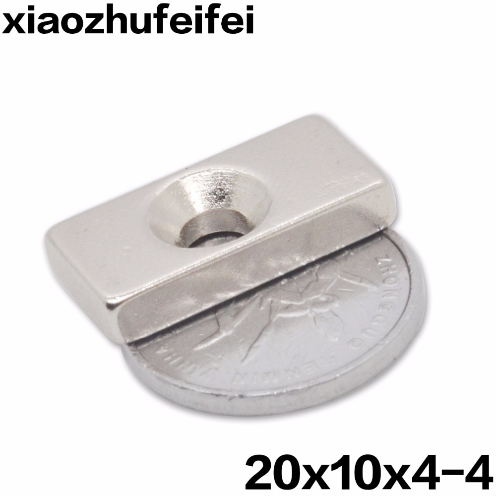 2pcs NdFeB Fix Magnet 20x10x4 mm with M4 Screw Countersunk Hole Block N42 Neodymium Rare Earth Permanent Magnet 20*10*4-4