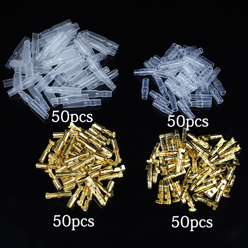 4.0 bullet terminal car electrical wire connector diameter 4mm pin set 50sets=200pcs Female + Male + Case Cold press terminal
