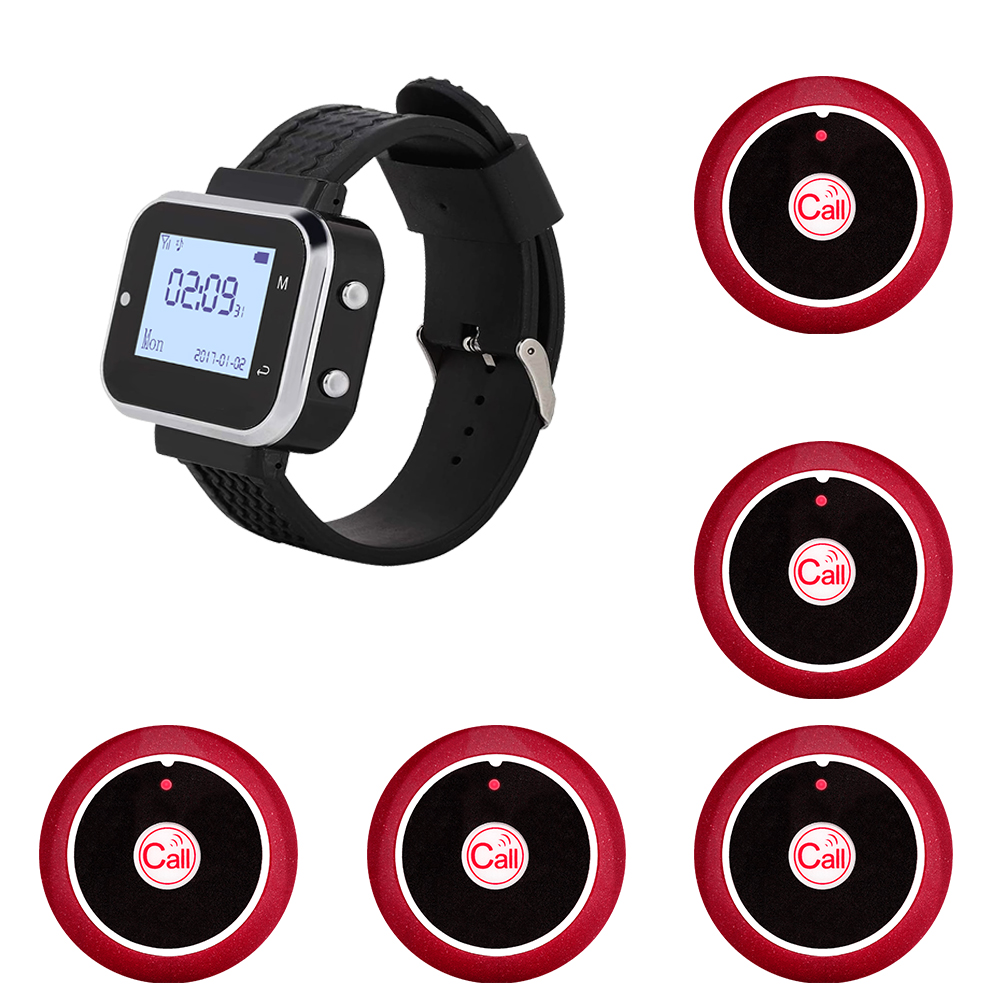 Fast 5 Call Button 1 Wrist Watch Pager Restaurant Wireless Calling System Transmitter Paging Cafe Waiter Service Buzzer: Orange