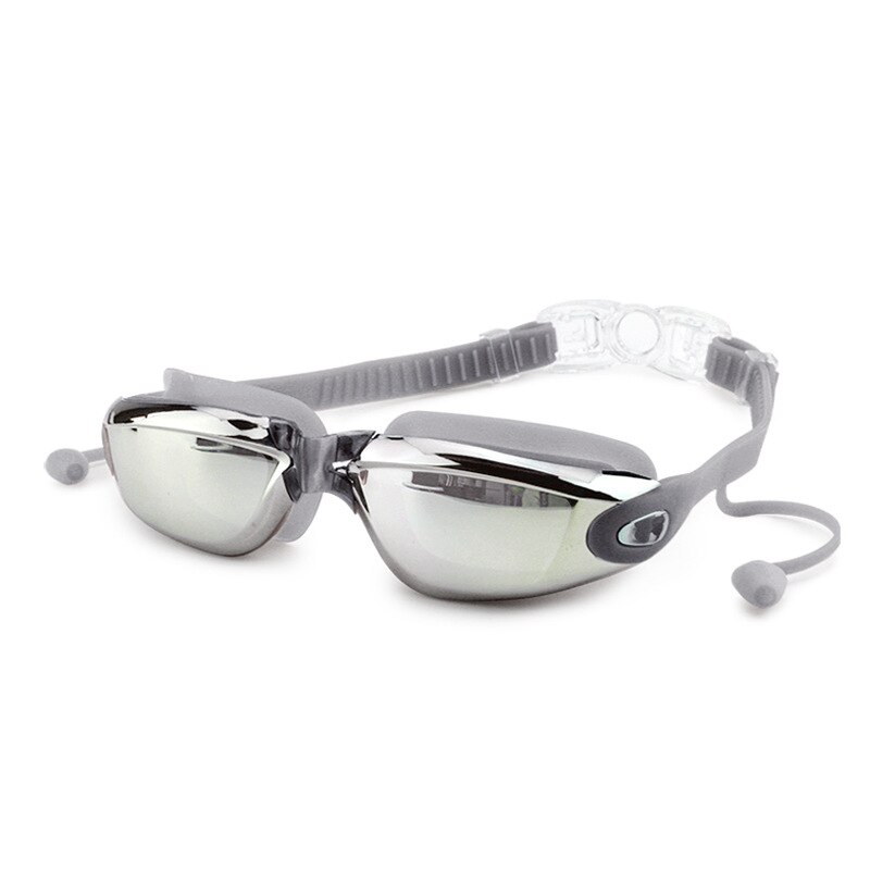 Mosodo Schwimmen Brille mit Ohrstöpsel Anti-Nebel Einstellbare Schwimmen Gläser Männer Frauen Erwachsene Silikon Brillen Optische Tauchen Gläser: Spiegel grau