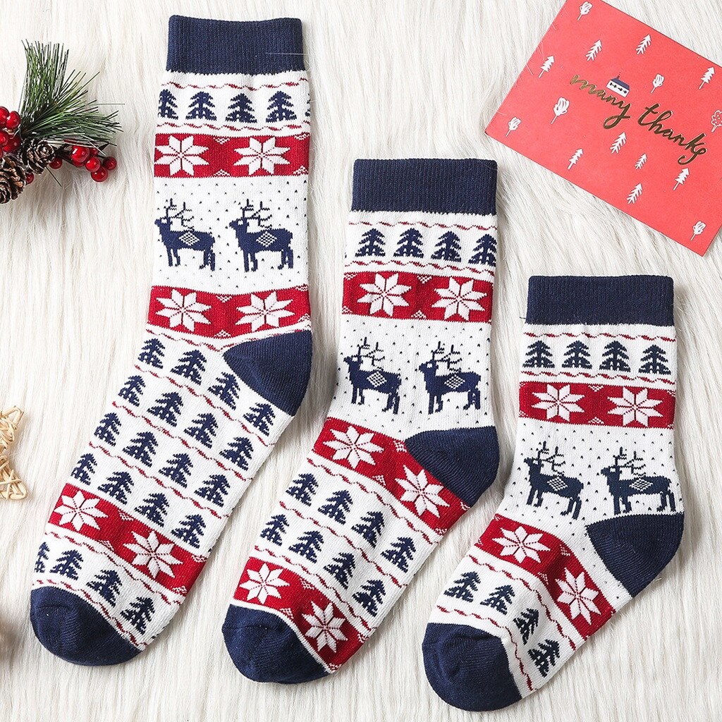 1pair women Socks Casual Cartoon Funny Christmas print family novelty cute Tube socks winter Comfortable happy Socks