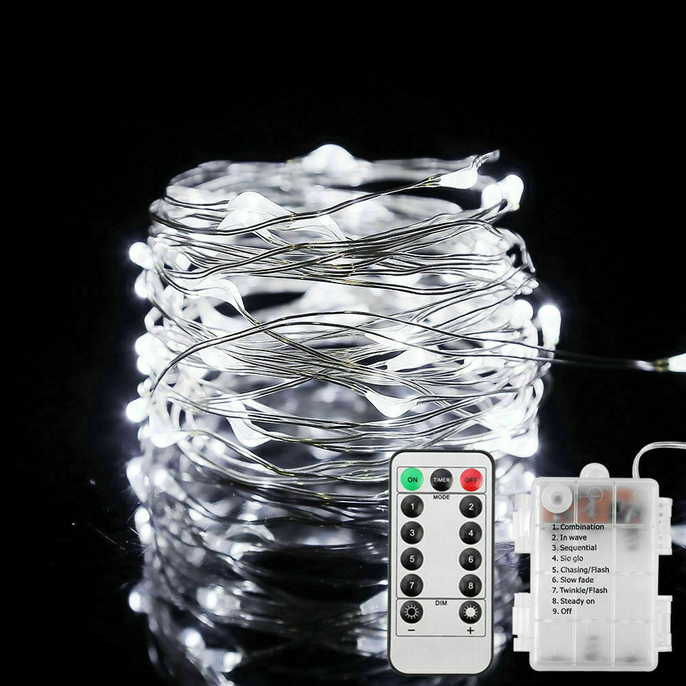 Fairy lights batteridrevne 5m 50 led lyskæder fjernbetjening timer glimtsnor lys 8 modes ildflue lys dekoration: Kold hvid