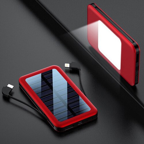 80000 mah mini solcelle mobil powerbank bærbar hurtigopladning eksternt batteri med 2 ladekabler led belysning: Rød
