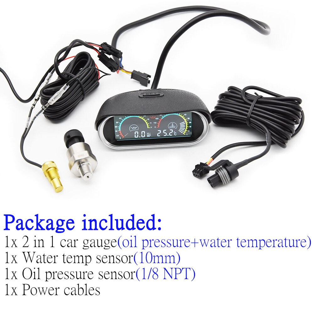 Uniwersalny 2 w 1 wskaźniki samochodowe cyfrowy miernik ciśnienia oleju + miernik temperatury wody z M10 czujnik temperatury pasuje robić 12V/24V samochód ciężarówka: 2 IN 1 Type3