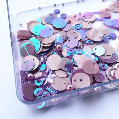 Kralen 2mm + Parel 6mm Pailletten Platte Ronde PVC Vormige Losse Pailletten voor Ambachten Paillette Naaien Decoratie DIY accessoire Lentejuelas: Purple