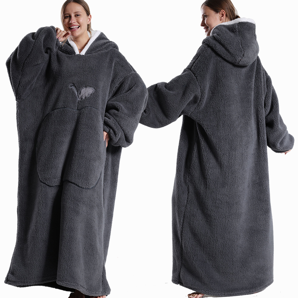 Suéter con capucha de invierno para mujer, manta polar de gran tamaño con mangas, Bolsillo grande, Sudadera con capucha de TV gruesa y cálida, bata para pareja