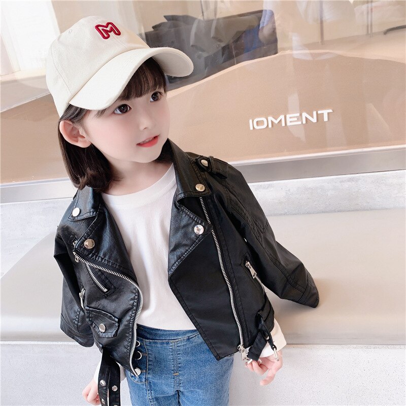 Veste en cuir blanc pour filles, manteaux pour enfants, automne printemps BT009
