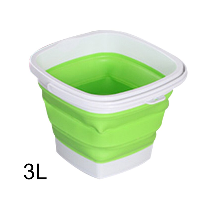 Collapsible Plastic Bucket Foldable Square Tub Portable Fishing Water Pail Outdoor TB: green  3L