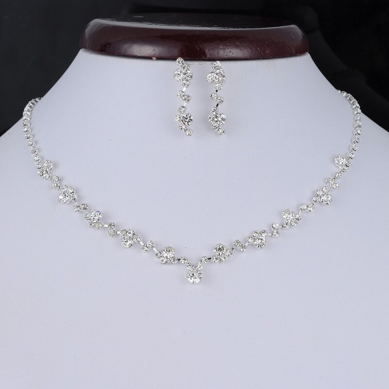 Treazy Verzilverd Rhinestone Crystal Choker Ketting Oorbellen Set Wedding Bridal Bruidsmeisje Afrikaanse Sieraden Sets