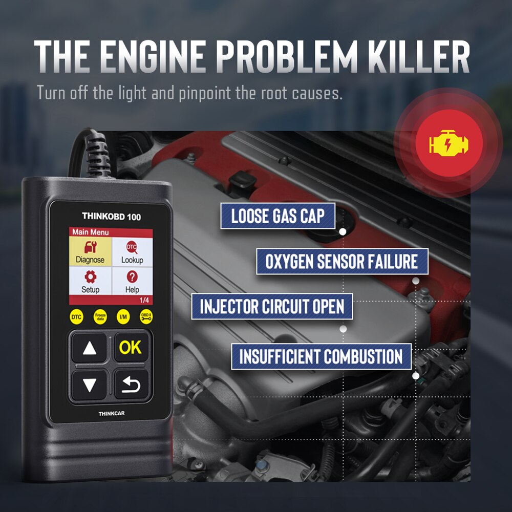 THINKOBD 100 OBD2 Code Reader Car Engine Fault MIL Turn Off O2 Sensor / EVAP Test with DTC Lookup Same as CR319
