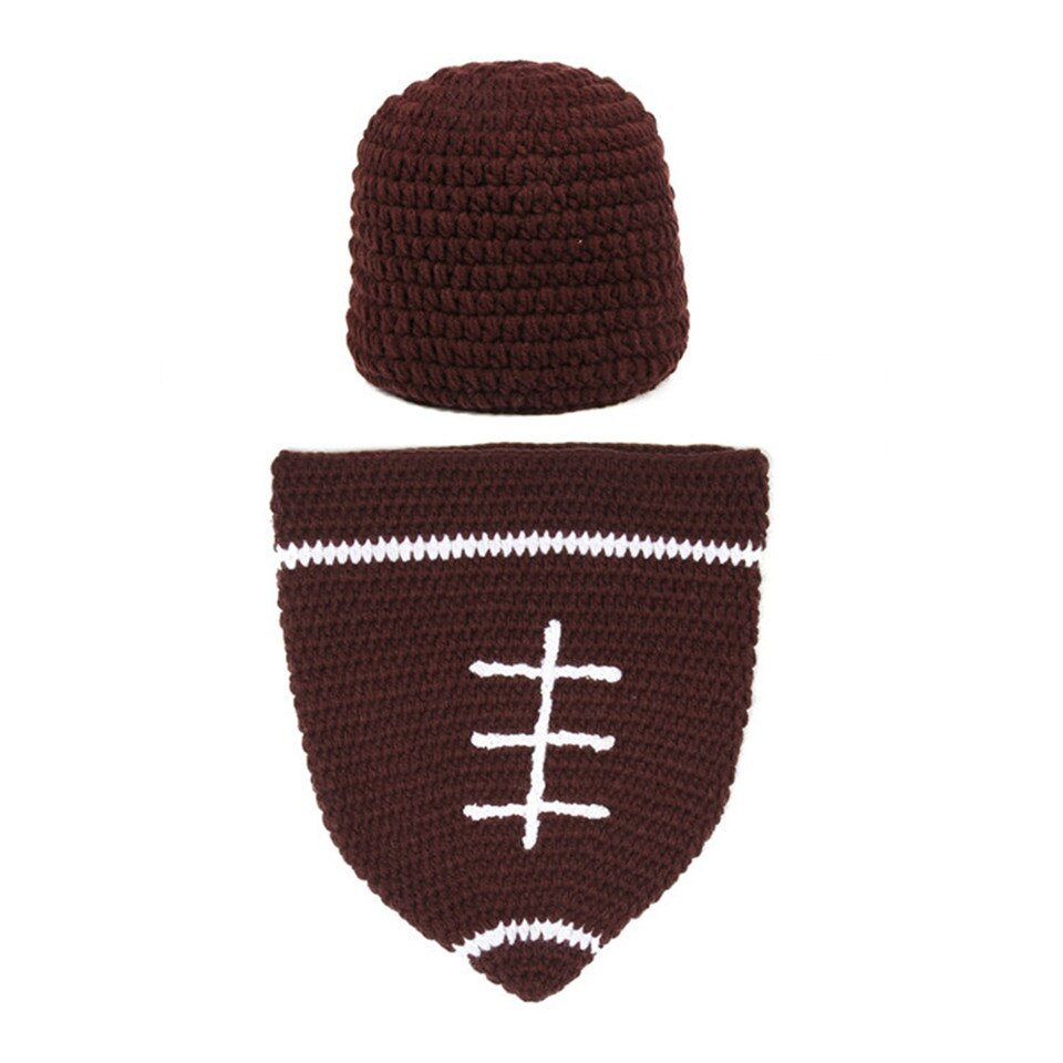 Moeble Newborn Baby Boy Coffee Color Crochet Knit Clothes Football Photography Props Bebe Photography Props Crochet Clothing Set