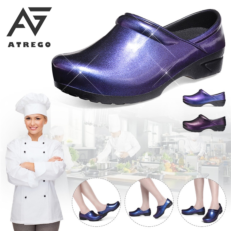 AtreGo Womens Gradient Kitchen Chef Work Shoes Oil-resistant Waterproof Non-slip Hotel Restaurant Chef Shoes Flat Sandals