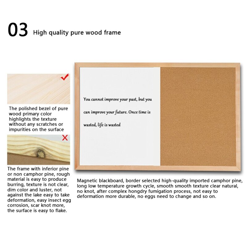 Message Cork Board Wood Frame Whiteboard Drawing Combination Magnetic Boards Y3NC