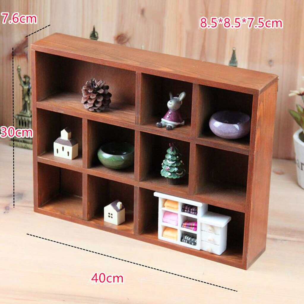10-Grid Wooden Wall Shelf Photo Ornaments Display Shelves Storage Unit