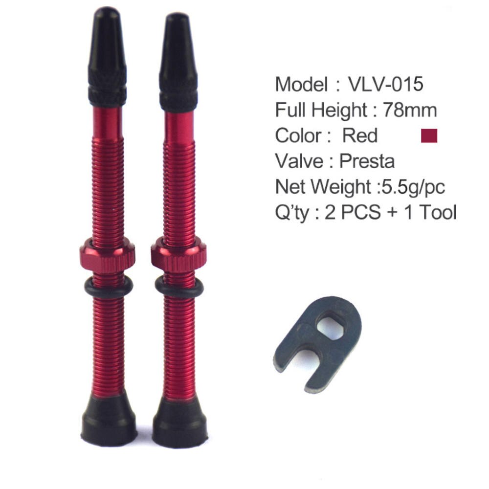 2 Pcs/set Mountain bike road bike tubeless vacuum valve presta 48/60/78mm nozzle aluminum alloy bicycle tire accessories: Red 78mm