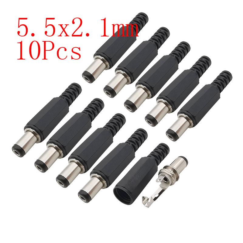 10Pcs 5.5x2.1mm DC Power Male Female Adapter DC-022 DC-025M DC-005 DC-022B 5.5*2.1mm DC Power Supply Plug Jack Socket Connector: Ivory