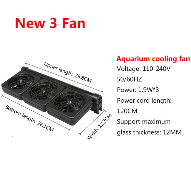 Aquarium Fish Tank Cooling Fan System Chiller Control Reduce Water Temperature 1/2/3/4 Fan Set Cooler Marine Pond Accessories: 3 Fan