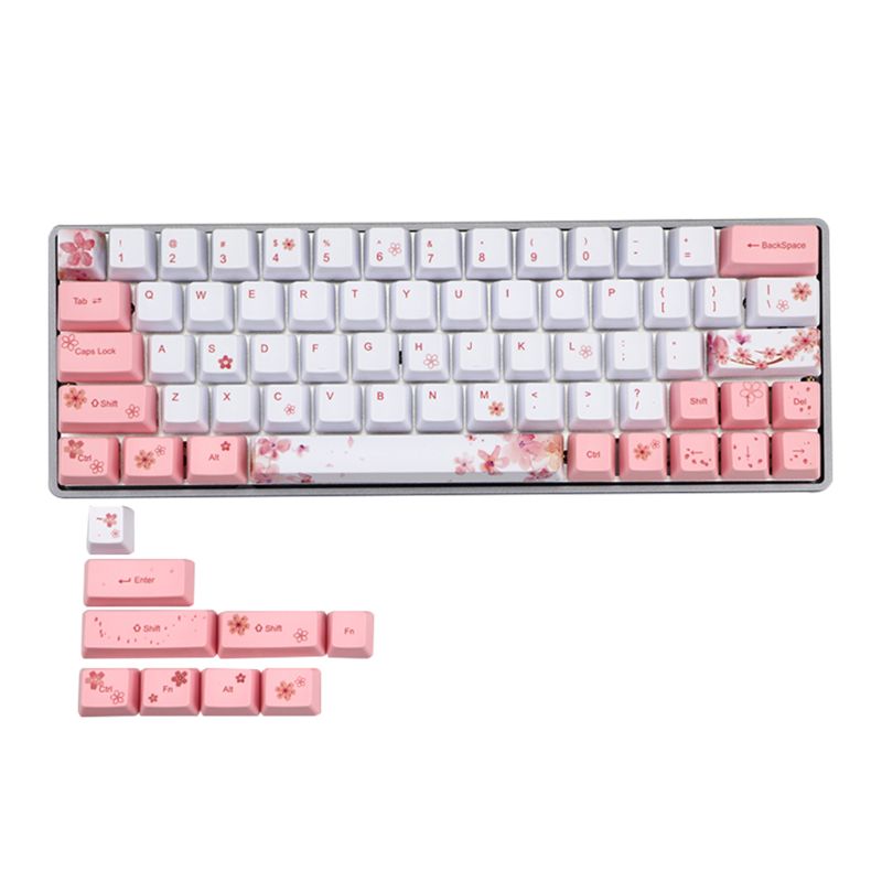 L21B OEM PBT Cherry Blossom Keycap Keyboard Keycaps Dye-Sublimation Korean Japanese: Pink