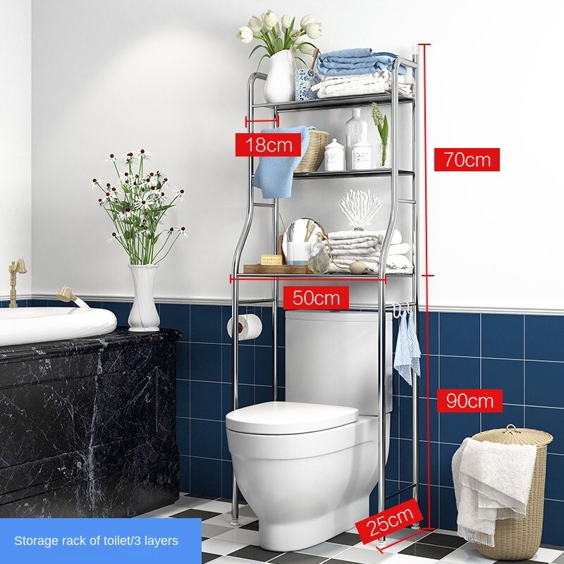 Stainless Steel Bathroom Storage Shelf Floor Stand Washing Machine Toilet Organizer Shower Floor Storage Towel Rack Soap Holder: Toilet 3-layer