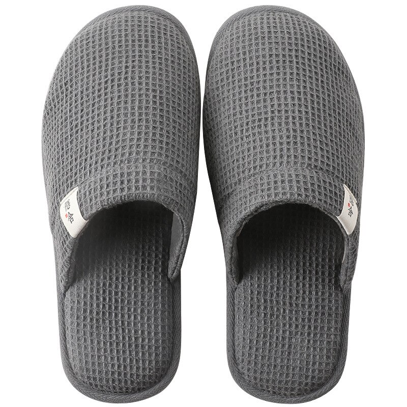 Fujin lin tøfler dame sommer Brann årstider stum sklisikker myk bunn tøfler herre hjemme deodorant tøfler: Grå / 41-42(25.5-26cm)