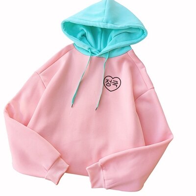 Sudaderas con capucha Harajuku coreanas con letras estampadas en corazón para mujer, Otoño Invierno, sudaderas de colores contrastantes, ropa de calle de para mujer Vs rosa: M