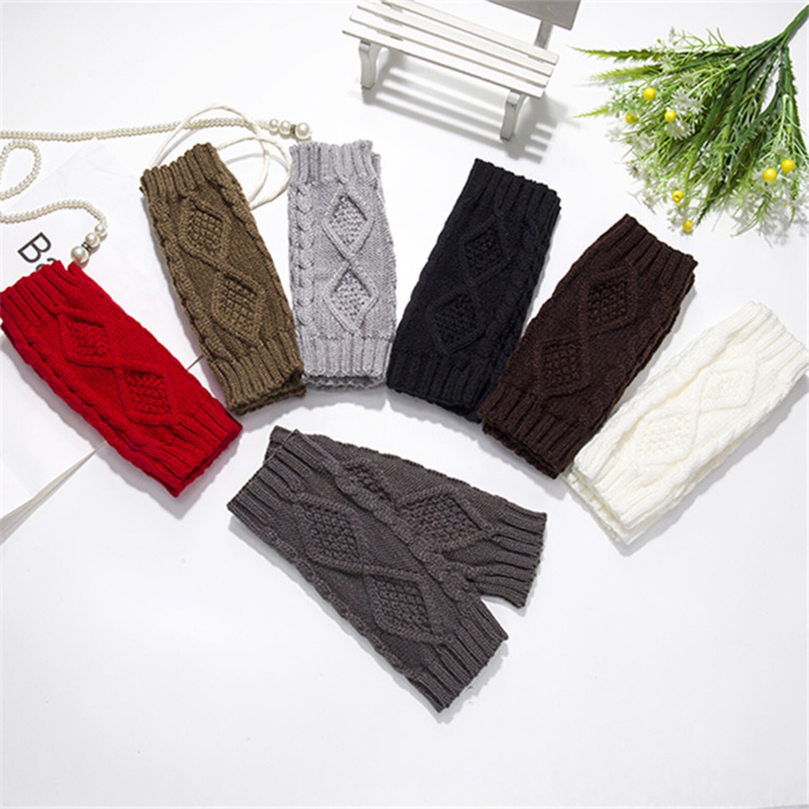 1Pair Warm Knit Fingerless Half Finger Mittens Gloves For Women Winter Outdoor Business Accessories 20cm