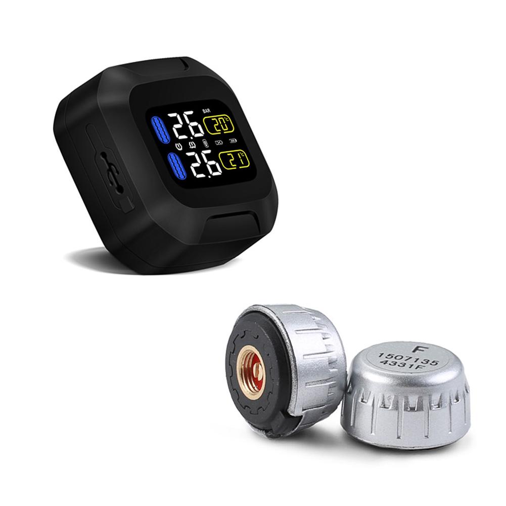 Tpms Motorcycle Wireless TPMS Tire Pressure Monitoring System Motor Tyre Auto Alarm 2 External Sensor Moto Tools
