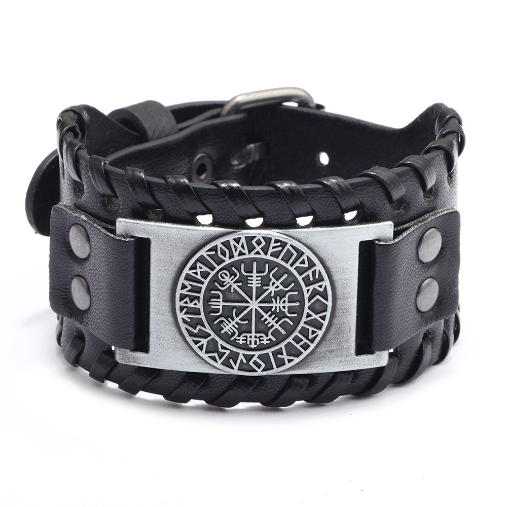 Bracelet rétro en cuir pour hommes, large, boussole de Pirate, bijoux Viking celtiques, accessoires, de fête,: PU 2