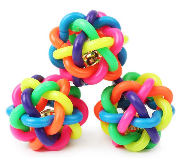 1Pc Kleurrijke Rubberen Bal Hond Speelgoed Gevlochten Honden Tanden Reinigen Chew Speelgoed Outdoor Interactieve Speelgoed Met Klokken Puppy kat Speelgoed: 9cm
