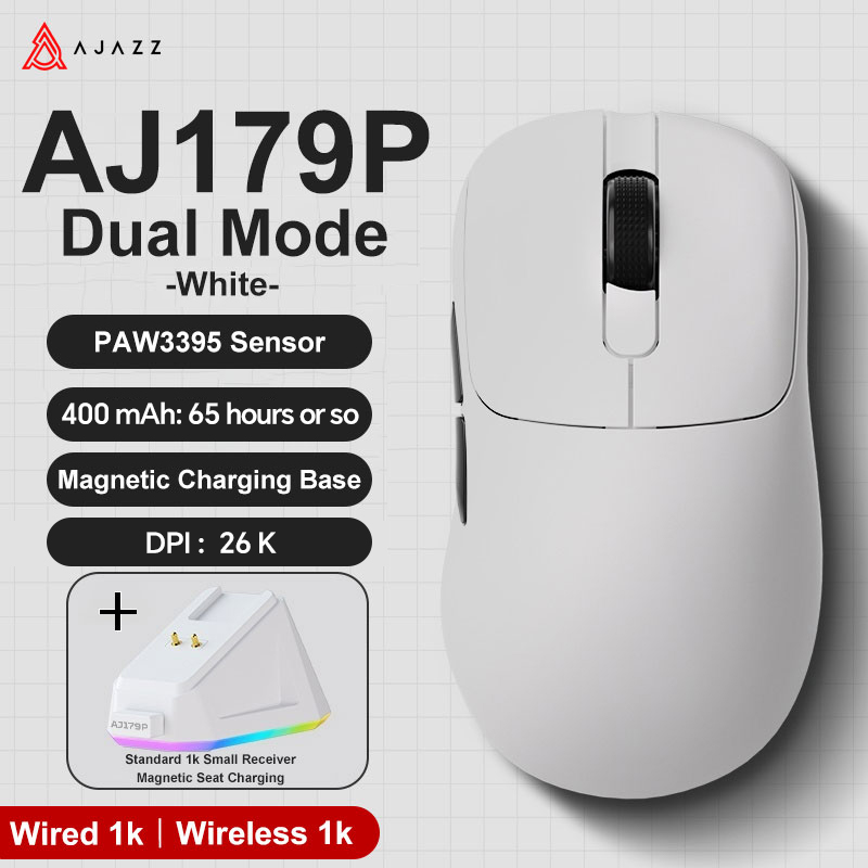 Ajazz AJ179 Apex PAW3950 Bezprzewodowa mysz do gier z stacją ładującą RGB, mysz komputerowa Macro Gamer, lekkie, ergonomiczne myszy komputerowe: Czerwony