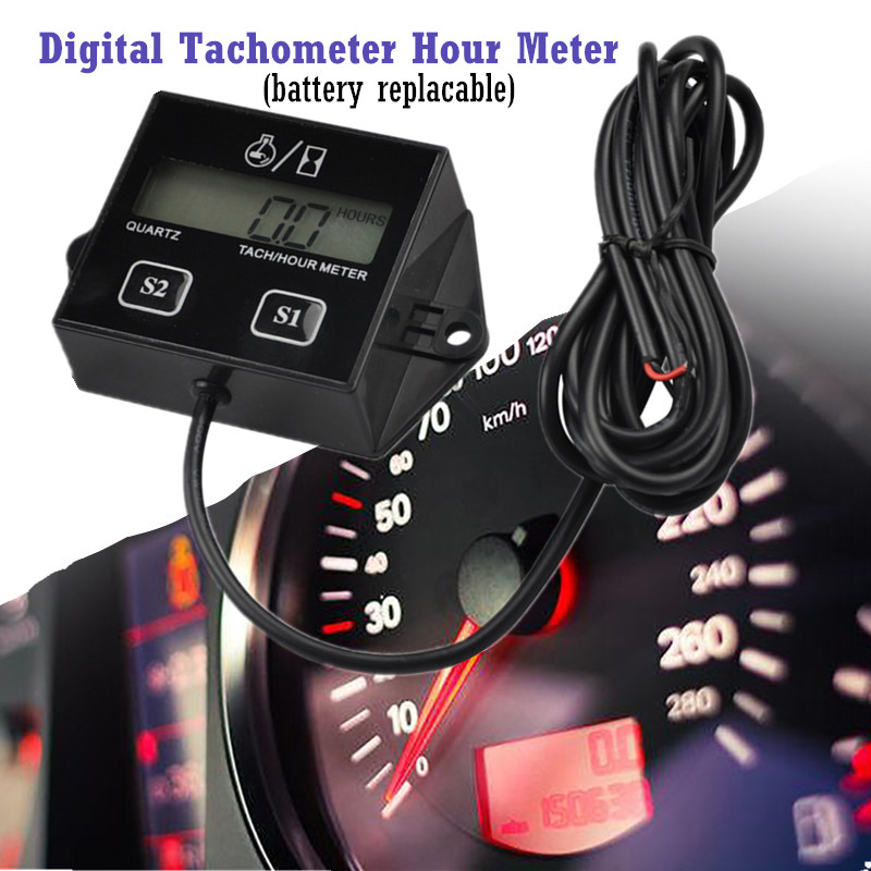 LCD Digital Hour Meter Tach Tachometer for Outboard Motor Lawn Mower Hour Meter Motorcycle Marine Chainsaw Pit Bike