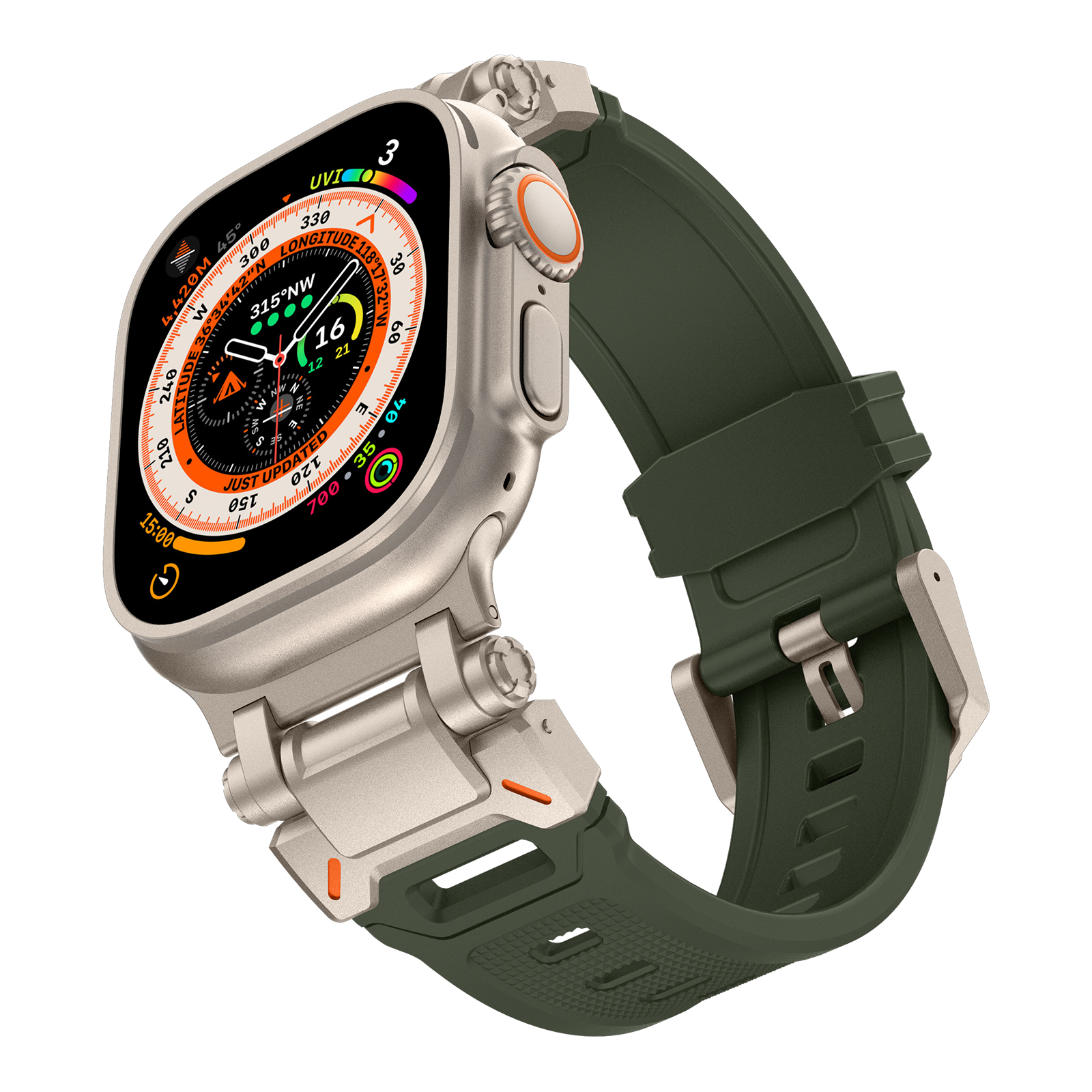 Bracelet en Silicone pour Apple Watch Ultra 2, 49mm 45mm 42mm, métal robuste + Bracelet en caoutchouc, iWatch série 10 9 6 5 7 8 SE, 44mm: BLACK WHITE / 20mm
