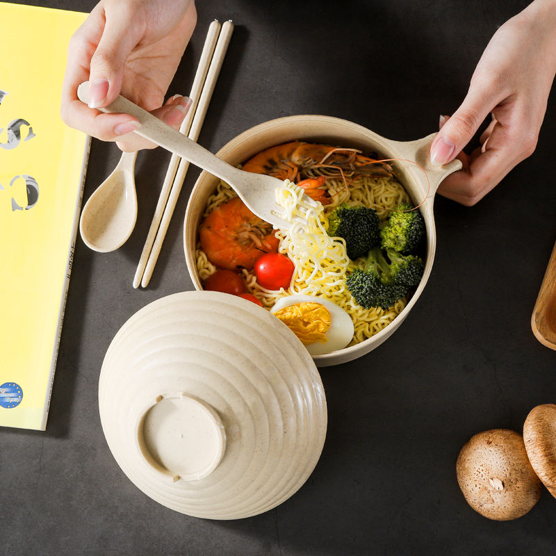 Koreansk bento skål instant noodle skål med låg artefakt sovesal let at rengøre enkel sød studerende bordsæt enkelt andet