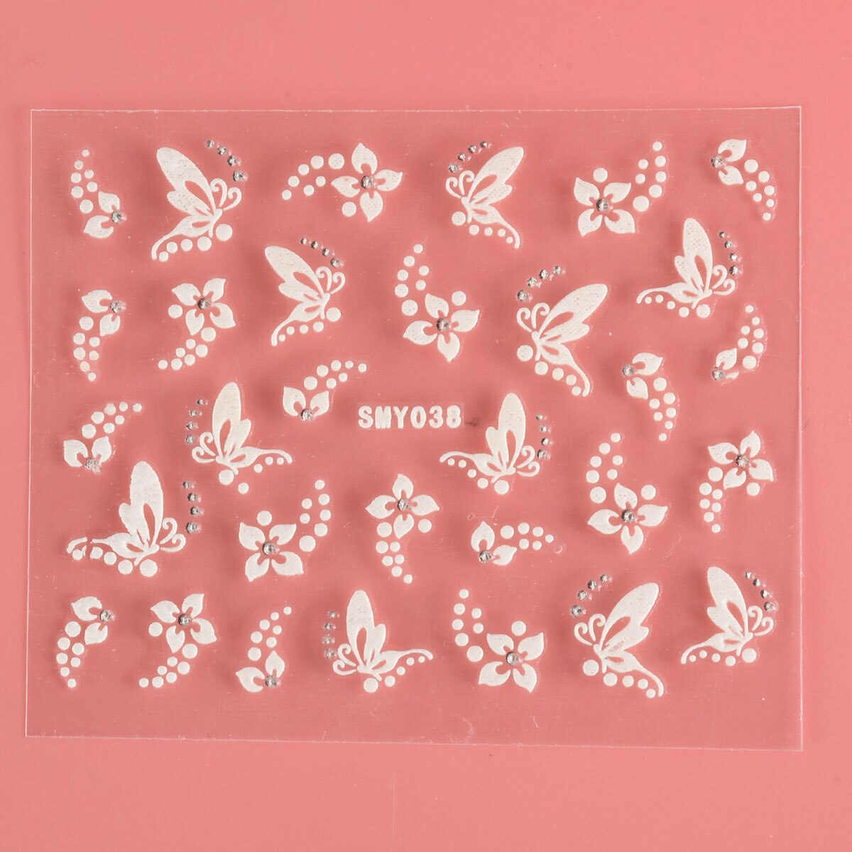 3D Nail Art Stickers Decals Wit Sliver Bloemen Vlinders Rhinestone