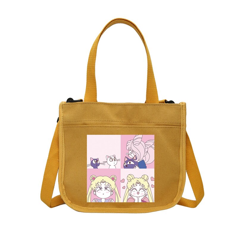 Delle donne sailor moon portatile borsa di tela Sacchetti di spalla di stile semplice Giapponese Casual Tote sacchetto esterno Delle Signore Borse per la Spesa