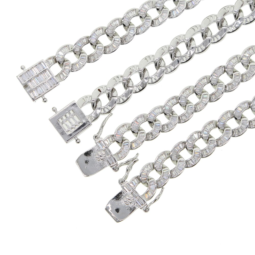 baguette 5A cubic zirconia CZ iced out miami cuban link chain choker necklace hiphop bling silver color for women